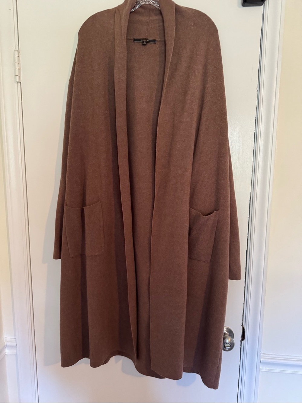 Brown Open-Front Long Cardigan Coat